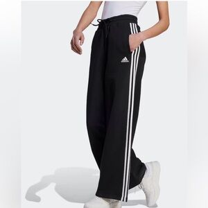 adidas Black Essentials 3 Stripe Wide Leg Trousers